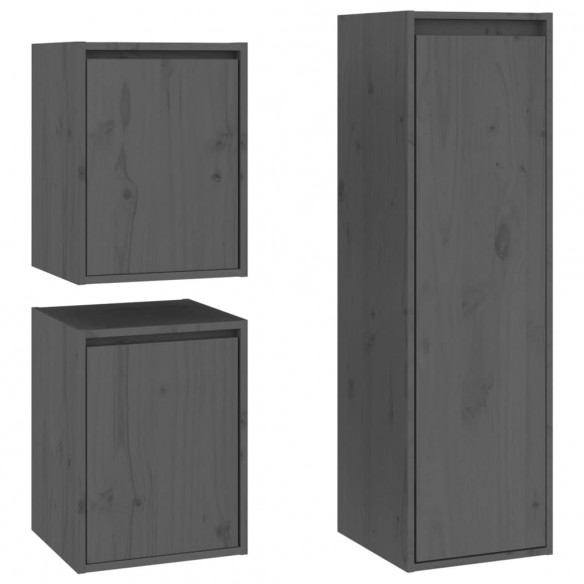 Meubles TV 3 pcs Gris Bois massif de pin