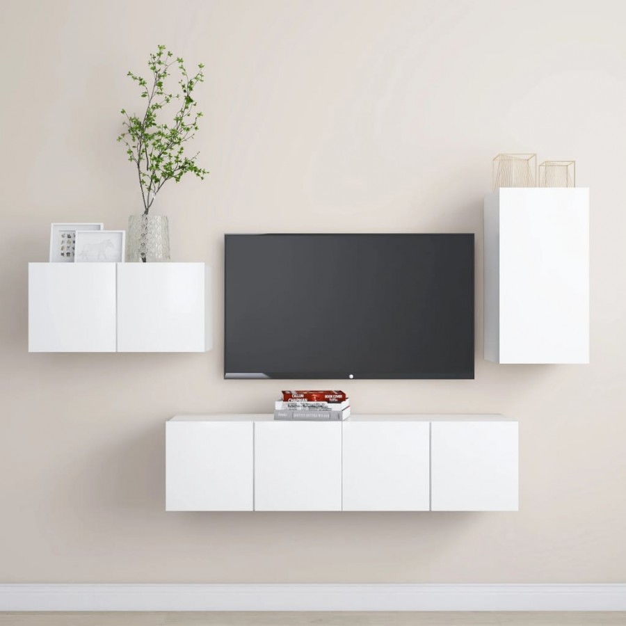 Ensemble de meuble TV 4 pcs Blanc Aggloméré