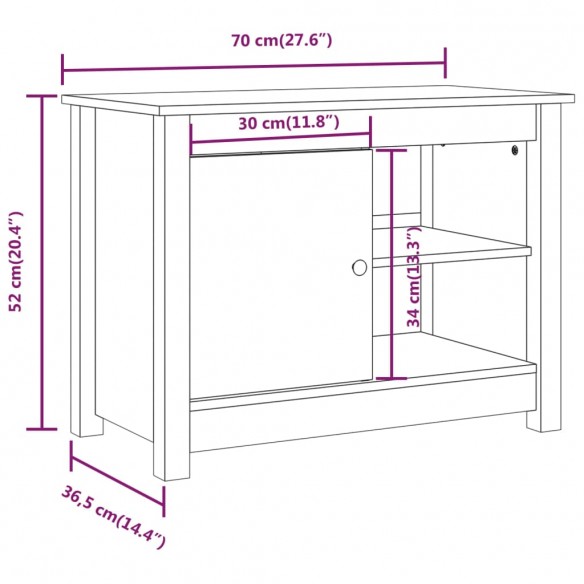 Meuble TV Gris 70x36,5x52 cm Bois de pin massif