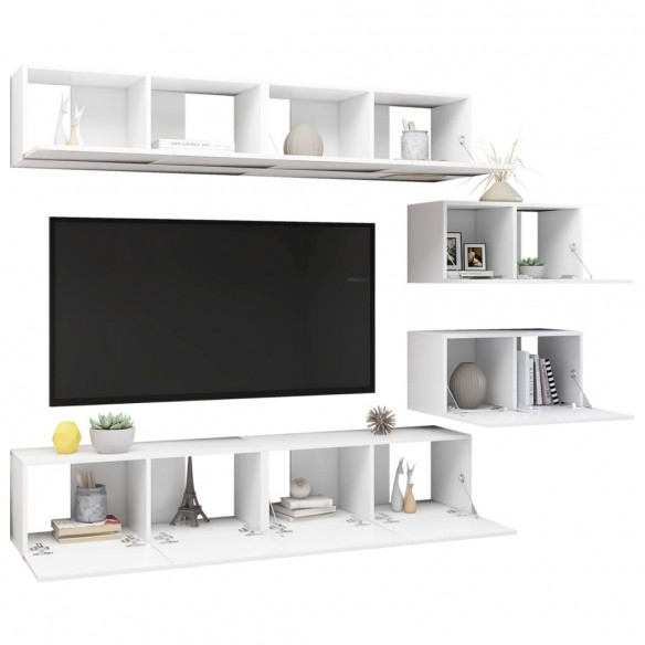 Ensemble de meuble TV 6 pcs Blanc Aggloméré