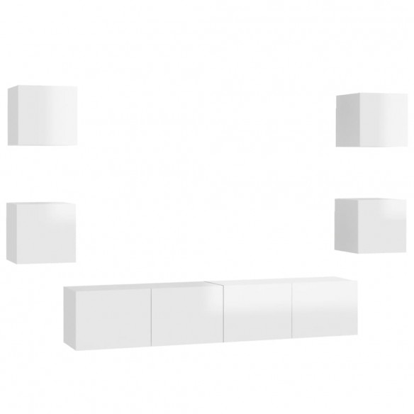 Ensemble de meubles TV 6 pcs Blanc brillant Aggloméré