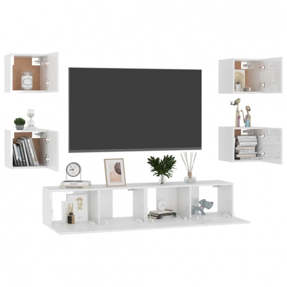 Ensemble de meubles TV 6 pcs Blanc brillant Aggloméré