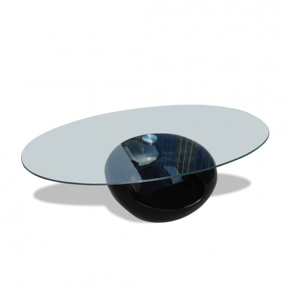 Table basse avec dessus de table en verre ovale Noir brillant