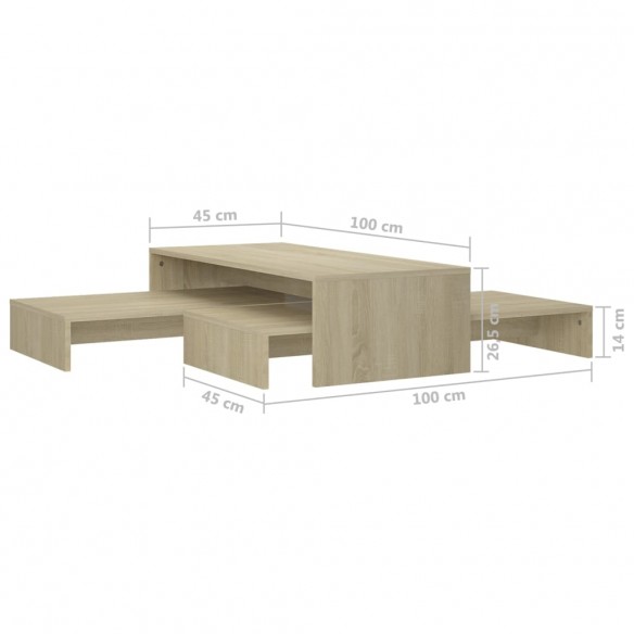 Set tables basses gigognes Chêne 100x100x26,5 cm Aggloméré