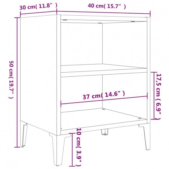 Tables de chevet pieds en métal 2 pcs Chêne fumé 40x30x50 cm