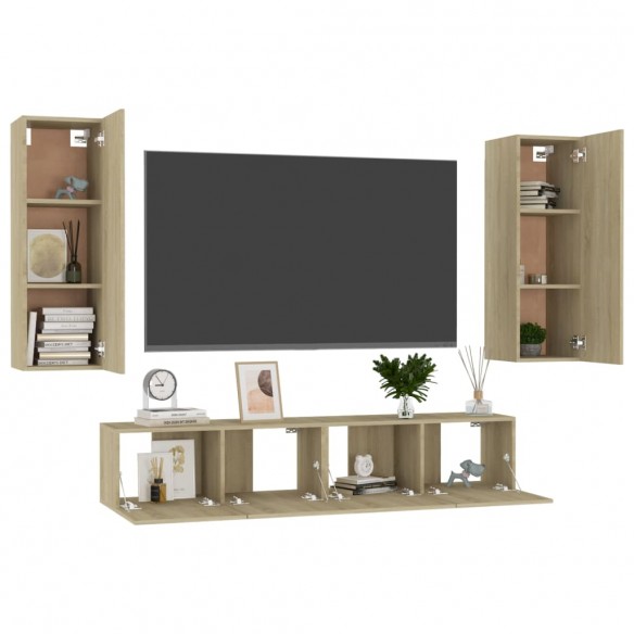 Ensemble de meubles TV 4 pcs Chêne sonoma Aggloméré