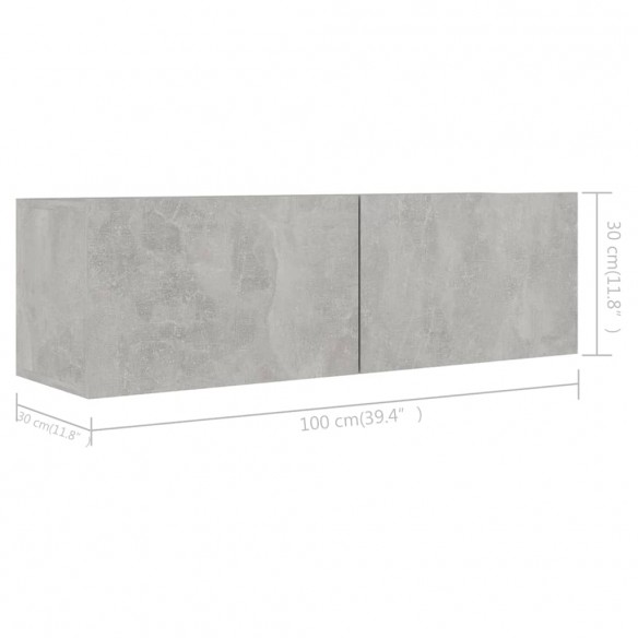 Meubles TV 3 pcs Gris béton Aggloméré