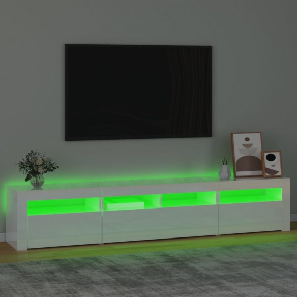 Meuble TV avec lumières LED Blanc brillant 210x35x40 cm