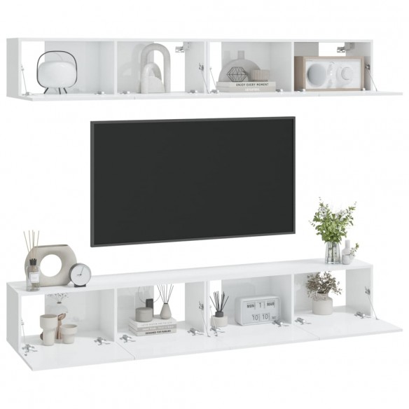 Meubles TV muraux 4 pcs Blanc brillant 100x30x30 cm