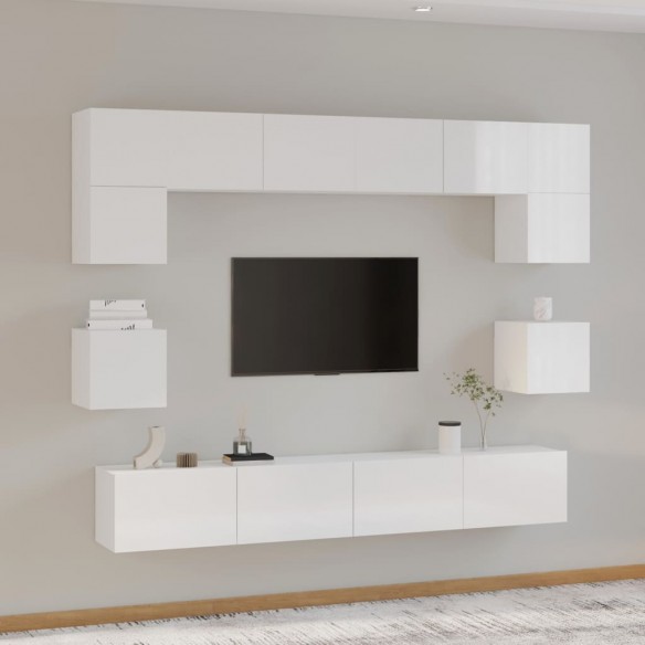 Ensemble de meubles TV 8 pcs Blanc brillant Bois d'ingénierie