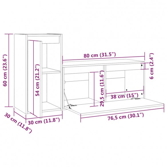 Meubles TV 2 pcs Noir Bois massif de pin