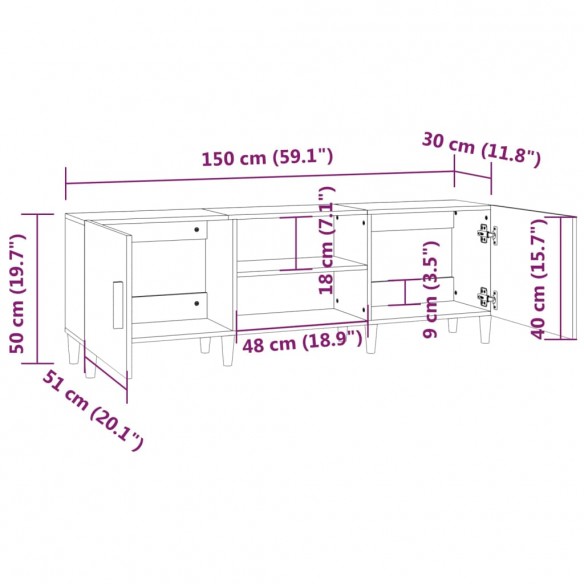 Meuble TV Blanc brillant 150x30x50 cm Bois d'ingénierie