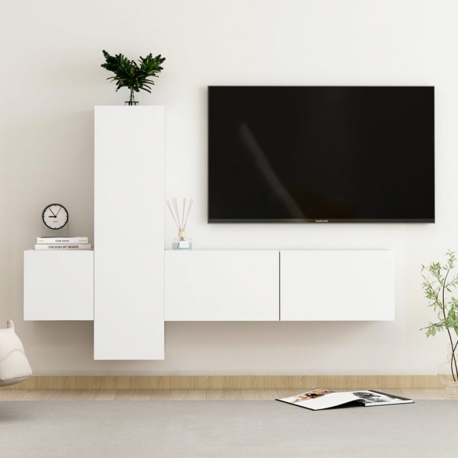 Ensemble de meubles TV 3 pcs Blanc Aggloméré