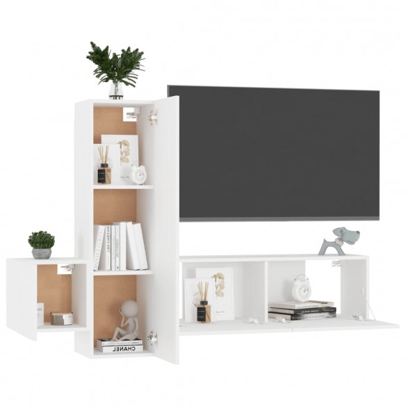 Ensemble de meubles TV 3 pcs Blanc Aggloméré