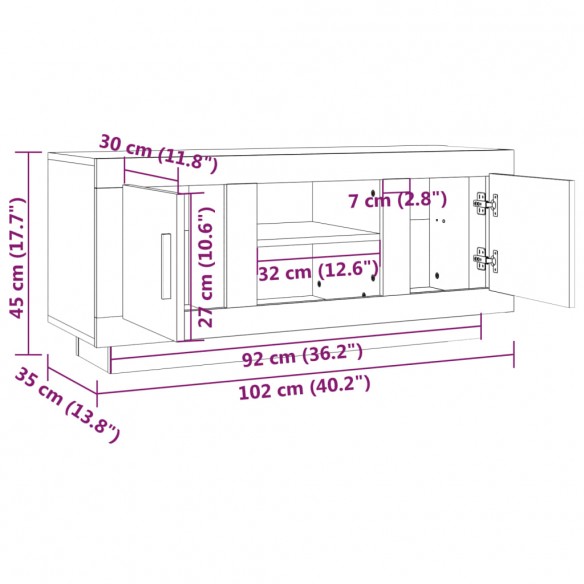 Meuble TV chêne fumé 102x35x45 cm bois d'ingénierie