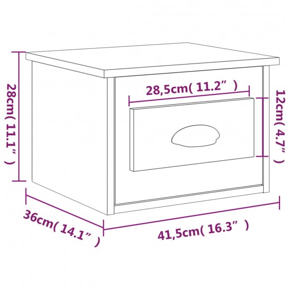 Tables de chevet murales 2 pcs noir 41,5x36x28 cm