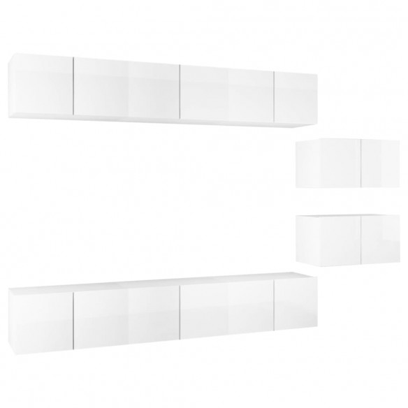 Meubles TV 8 pcs Blanc brillant Aggloméré