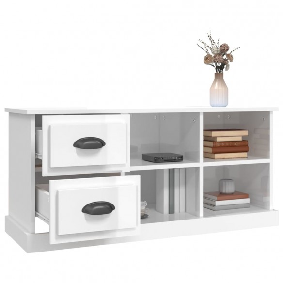 Meuble TV blanc brillant 102x35,5x47,5 cm bois d'ingénierie