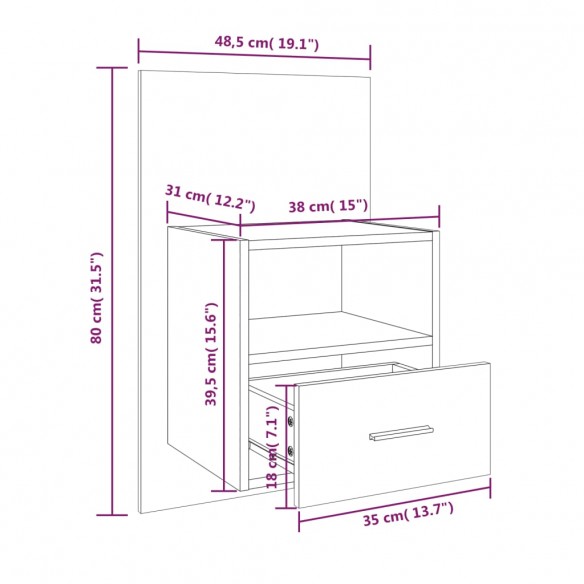 Tables de chevet murales 2 pcs Sonoma gris