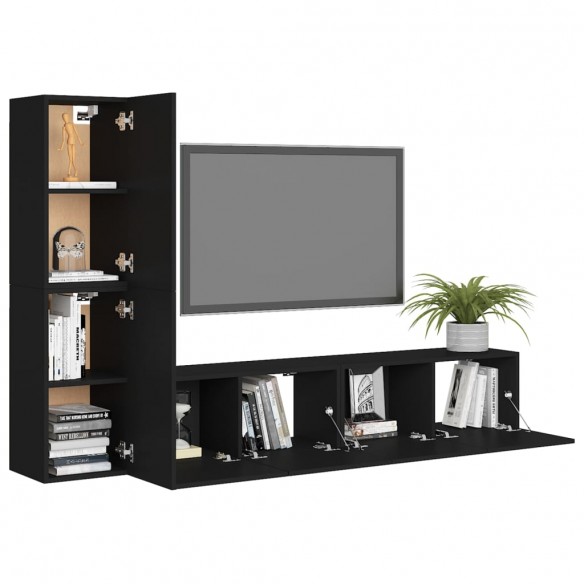 Ensemble de meuble TV 4 pcs Noir Aggloméré