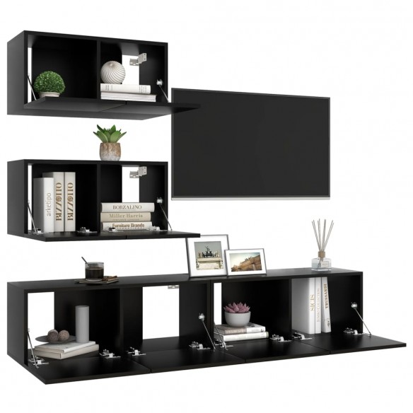 Ensemble de meuble TV 4 pcs Noir Aggloméré