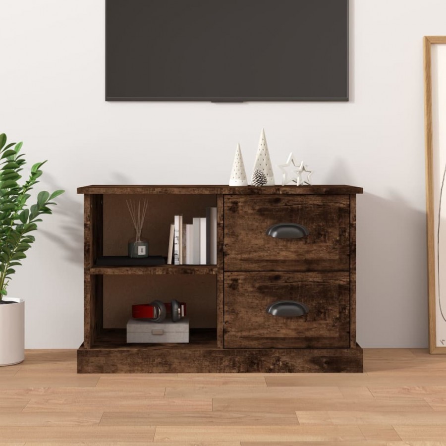 Meuble TV chêne fumé 73x35,5x47,5 cm bois d'ingénierie