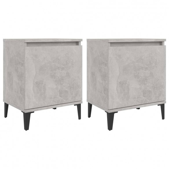 Tables de chevet pieds en métal 2 pcs Gris béton 40x30x50 cm