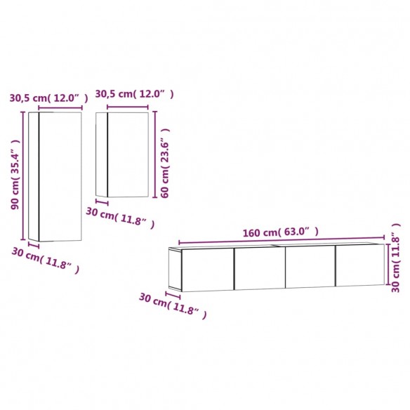 Ensemble de meubles TV 4 pcs Chêne fumé Bois d'ingénierie