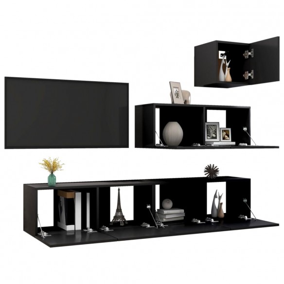 Ensemble de meuble TV 4 pcs Noir Aggloméré