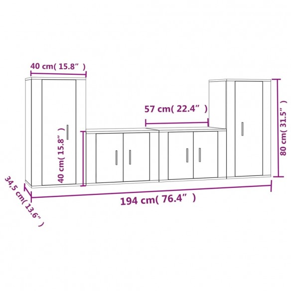 Ensemble de meubles TV 4 pcs Blanc brillant Bois d'ingénierie