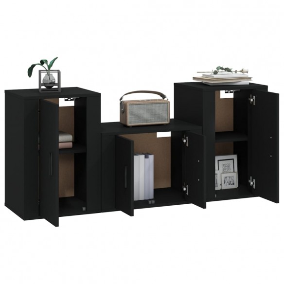 Ensemble de meubles TV 3 pcs Noir Bois d'ingénierie