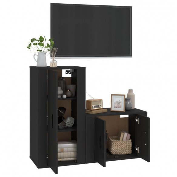 Ensemble de meubles TV 2 pcs noir bois d'ingénierie