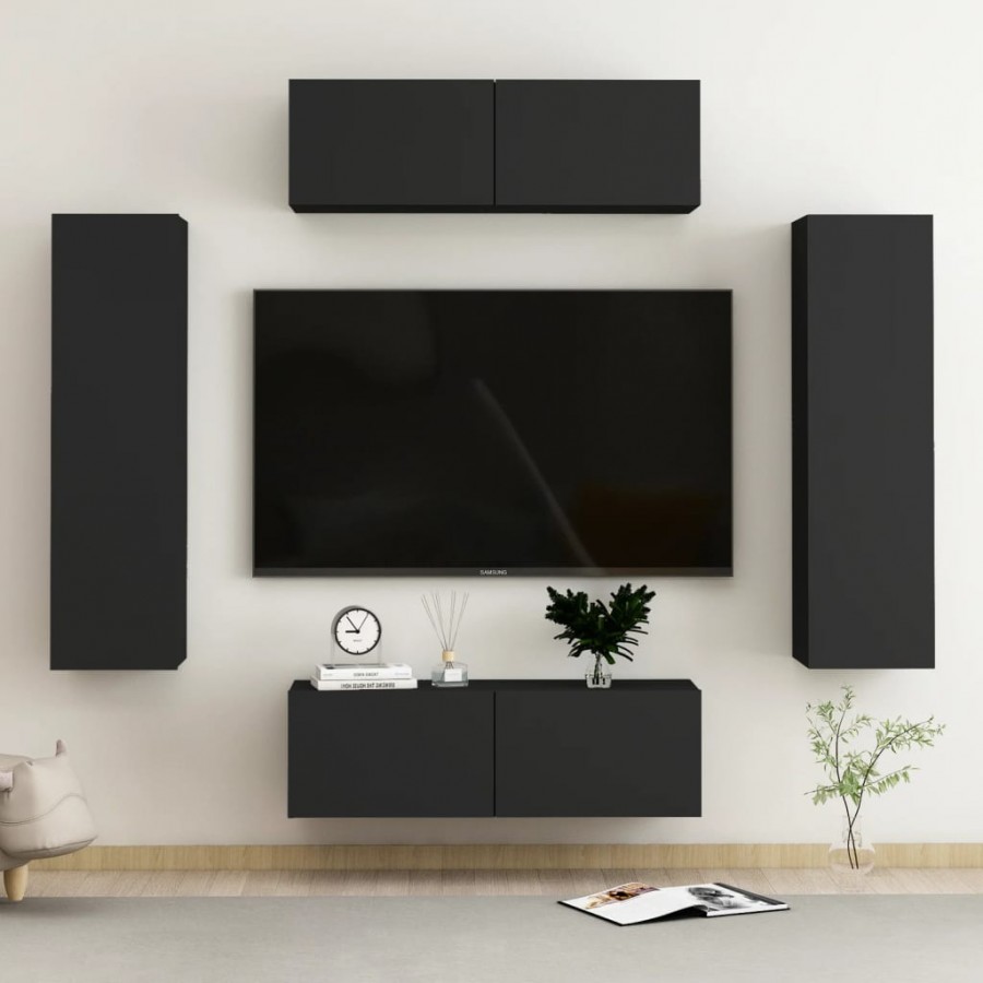 Ensemble de meubles TV 4 pcs Noir Aggloméré