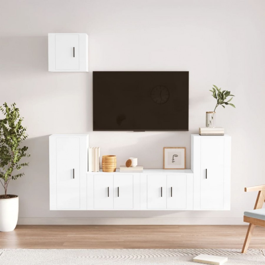 Ensemble de meubles TV 5 pcs Blanc brillant Bois d'ingénierie