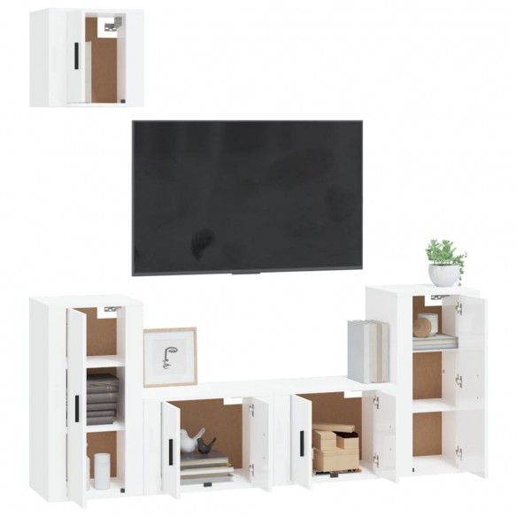 Ensemble de meubles TV 5 pcs Blanc brillant Bois d'ingénierie