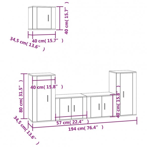 Ensemble de meubles TV 5 pcs Blanc brillant Bois d'ingénierie