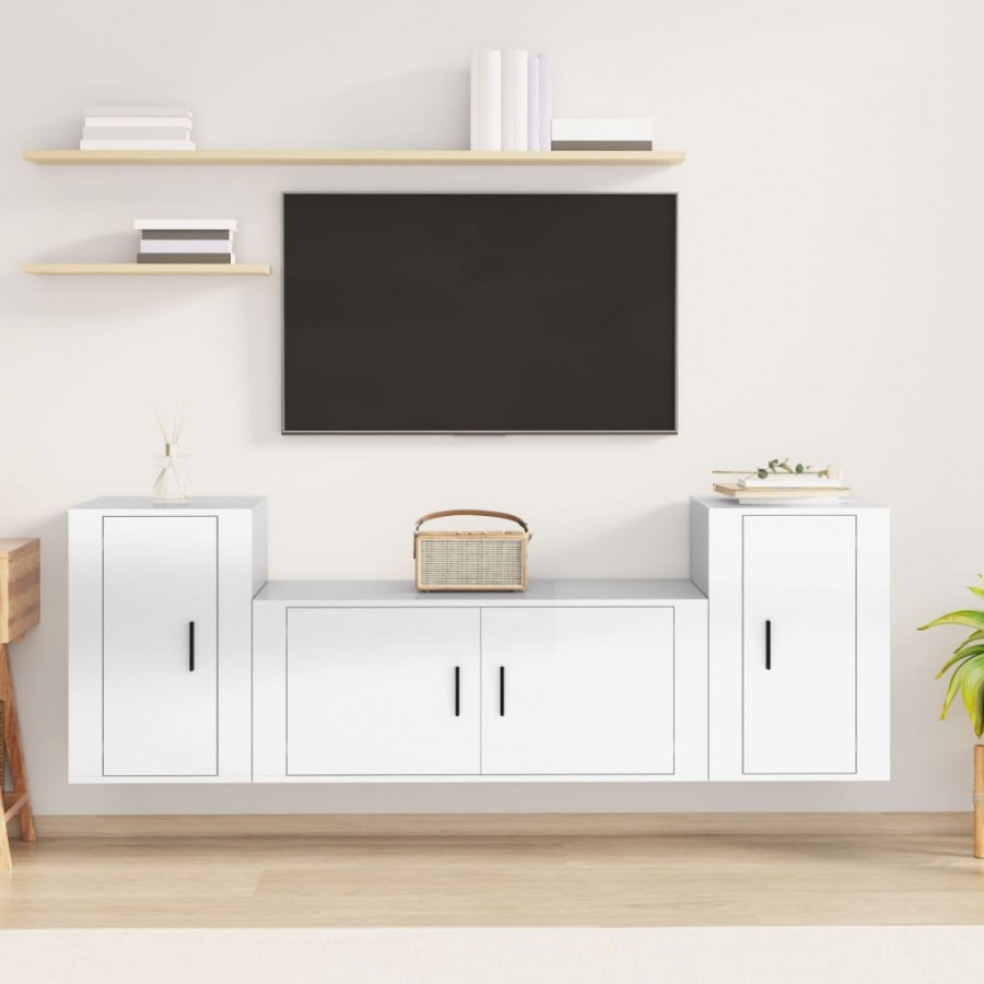 Ensemble de meubles TV 3 pcs Blanc brillant Bois d'ingénierie