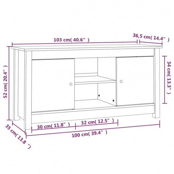 Meuble TV Noir 103x36,5x52 cm Bois de pin massif