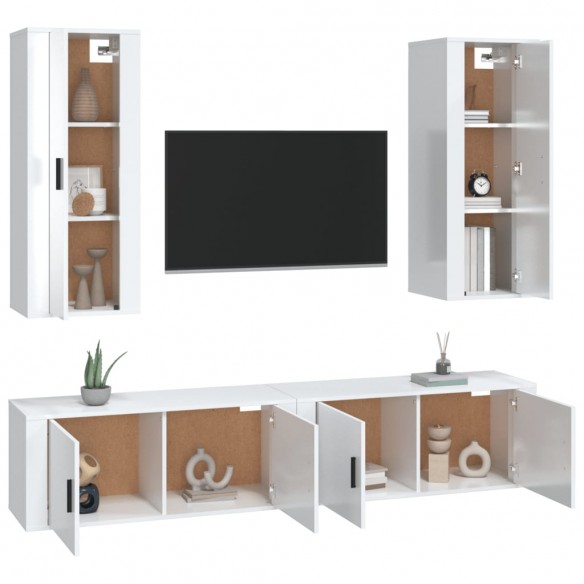 Ensemble de meubles TV 4 pcs Blanc brillant Bois d'ingénierie