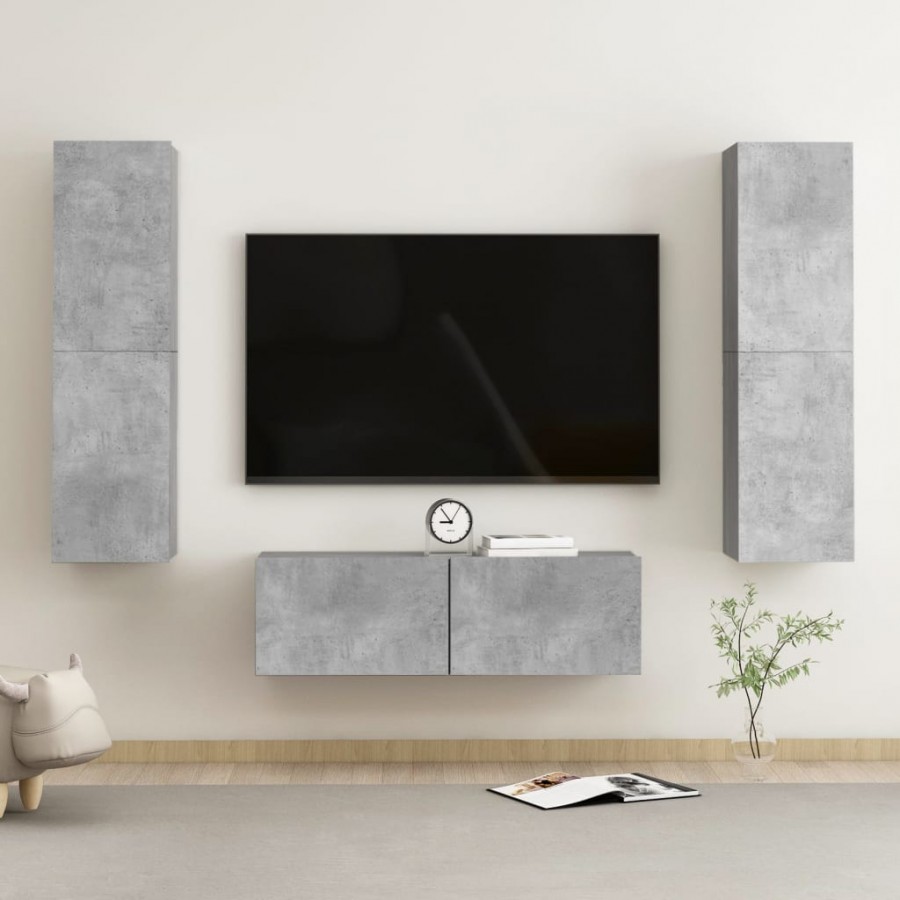 Ensemble de meubles TV 3 pcs Gris béton Aggloméré