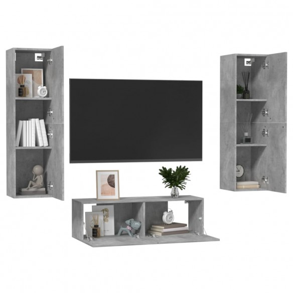 Ensemble de meubles TV 3 pcs Gris béton Aggloméré