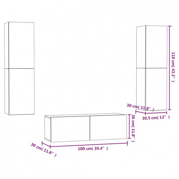 Ensemble de meubles TV 3 pcs Gris béton Aggloméré