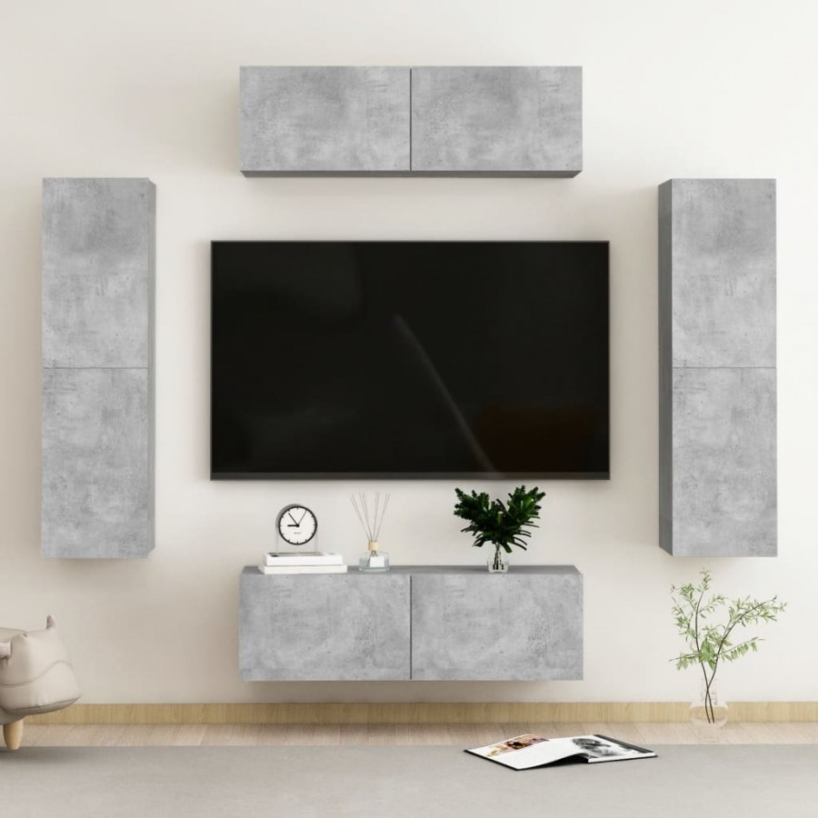 Ensemble de meubles TV 4 pcs Gris béton Aggloméré