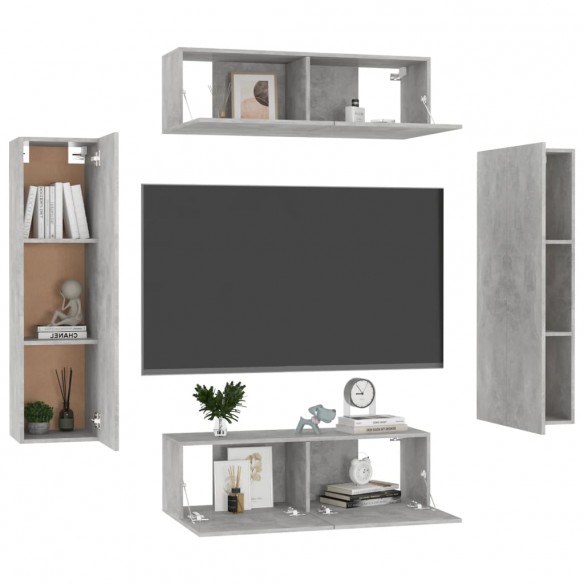 Ensemble de meubles TV 4 pcs Gris béton Aggloméré