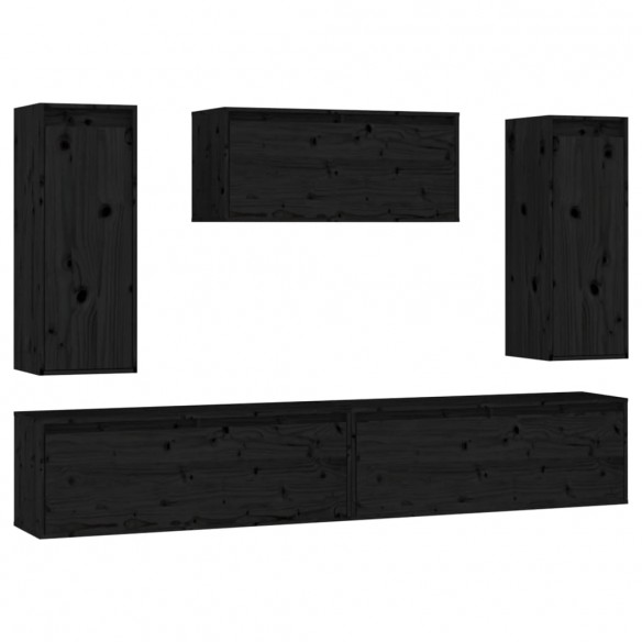 Meubles TV 5 pcs Noir Bois massif de pin