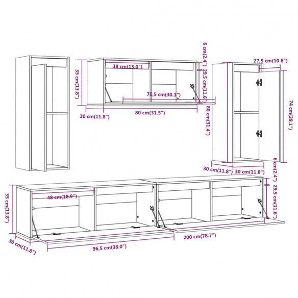 Meubles TV 5 pcs Noir Bois massif de pin