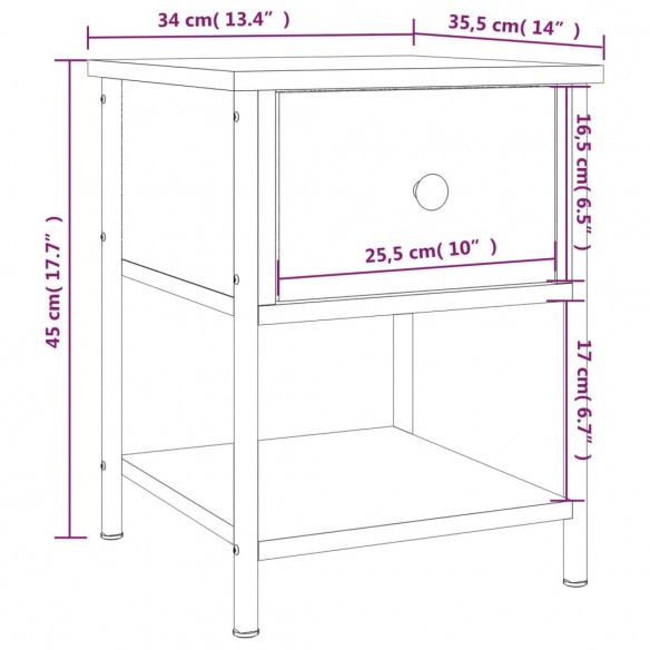 Table de chevet chêne marron 34x35,5x45 cm bois d'ingénierie