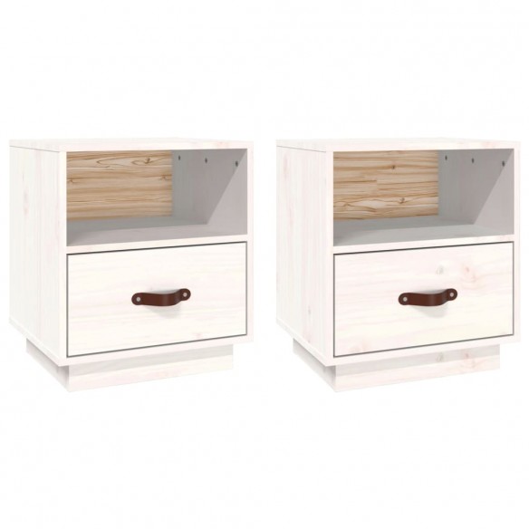 Tables de chevet 2 pcs Blanc 40x34x45 cm Bois de pin massif