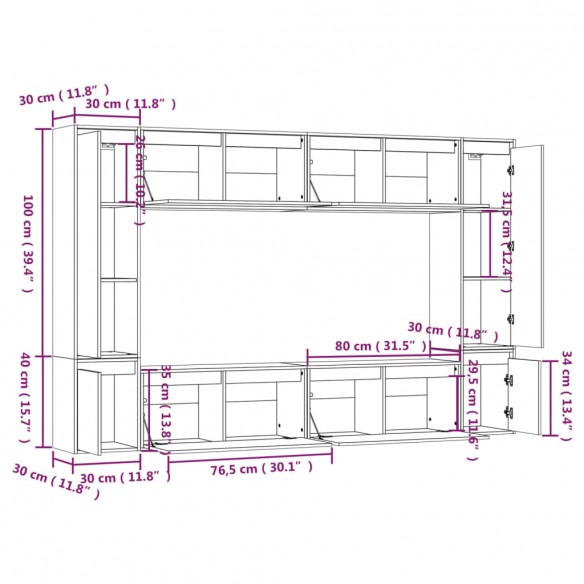 Meubles TV 8 pcs Noir Bois massif de pin