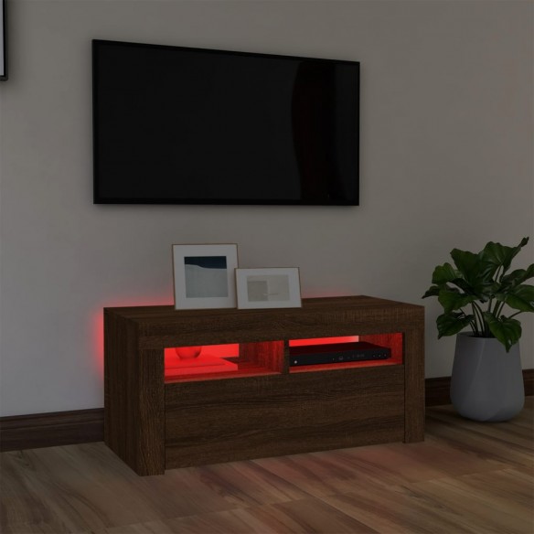 Meuble TV avec lumières LED Chêne marron 90x35x40 cm